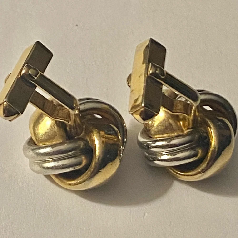 Vintage Swank Silver And Gold Tone Metal Love Knot Style Cufflinks